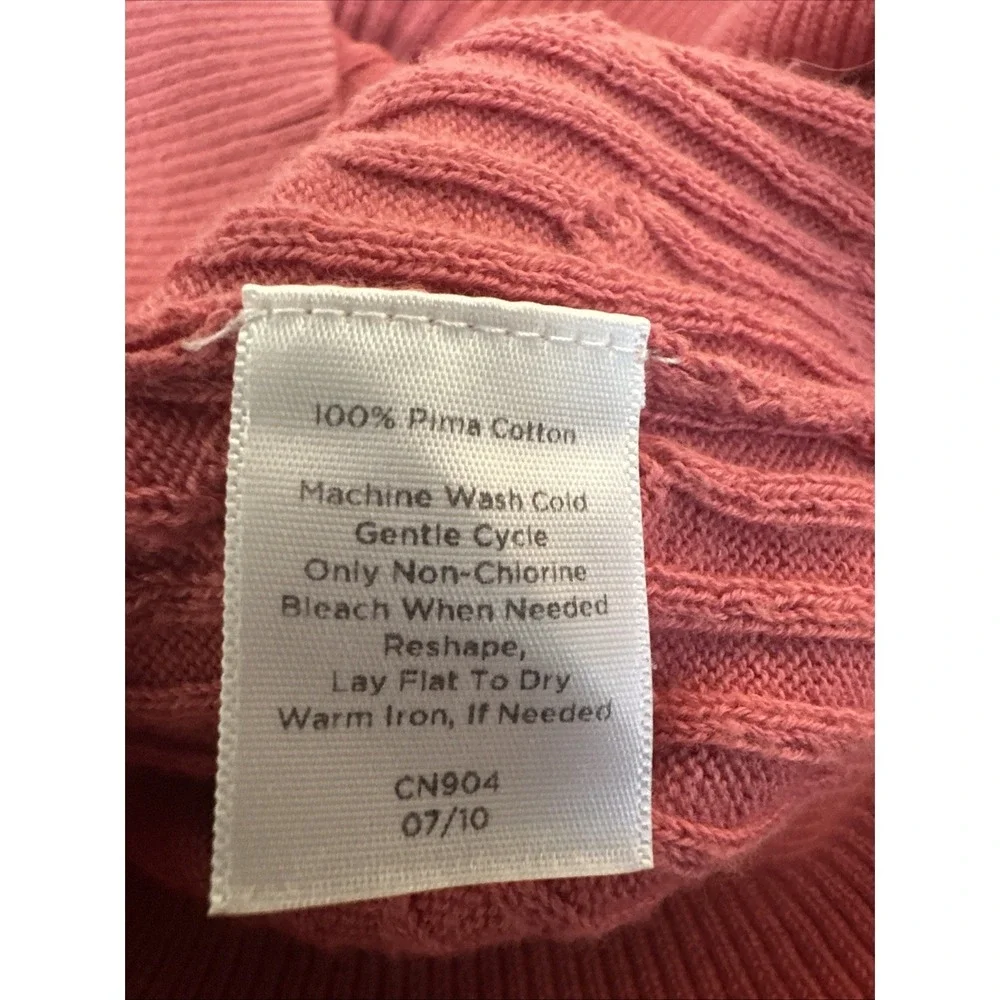 Talbots Woman Sweater Size 1X 100% Pima Cotton Pink V-Neck Pullover Cable‎ Knit